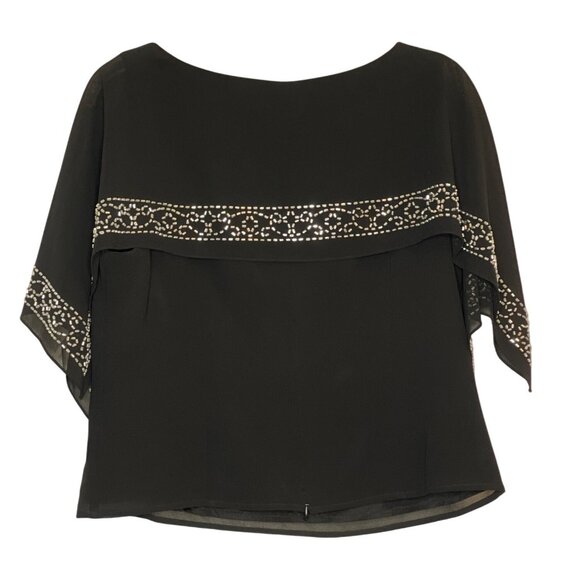 Vintage JR Nites by Caliendo Chiffon Layered Black Top 80s 90s Size 12P - Picture 3 of 14